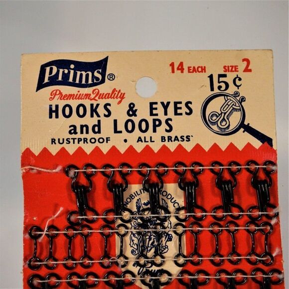 Vintage Prims Hooks & Eyes and Loops Size 2 England Brass Rustproof - Picture 4 of 4
